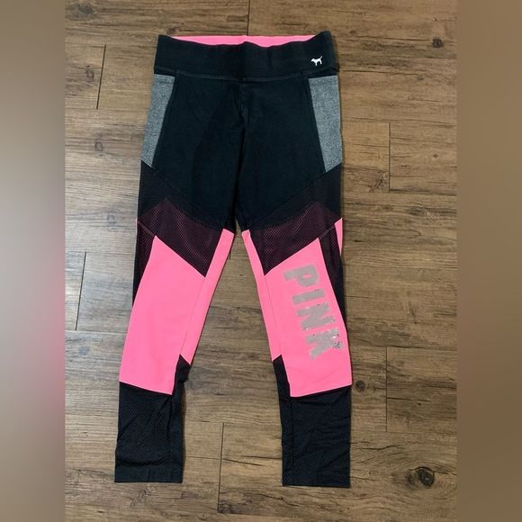 PINK VS COLORBLOCK NEON BLING TSHIRT/ YOGA LEGGINGS OUTFIT LARGE - Picture 9 of 12